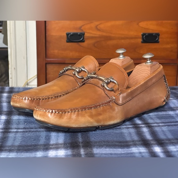 Salvatore Ferragamo Horse Bit Parigi Tan Brown Leather Men’s Loafers Size 9 D